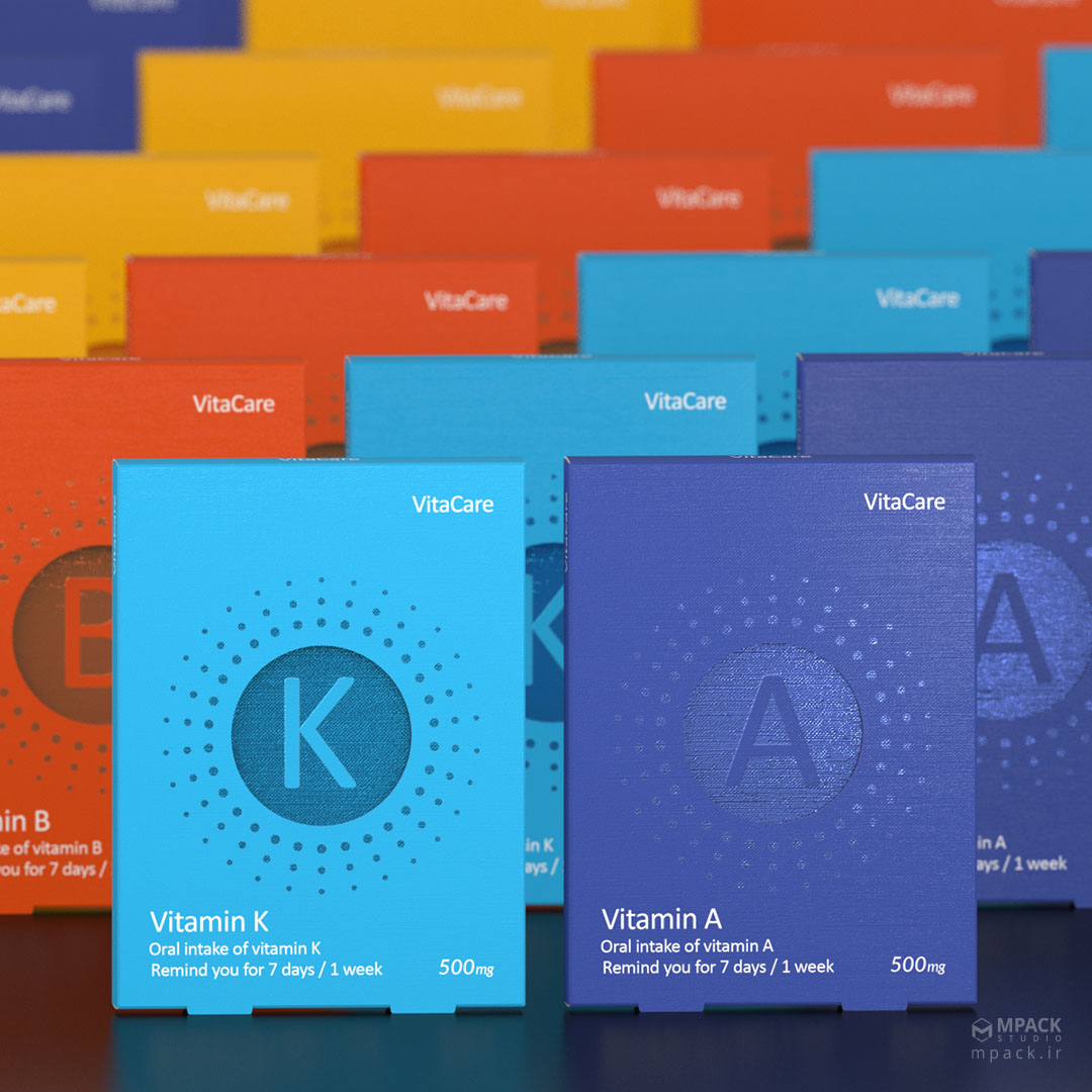نمونه کار طراحی بسته بندی دارو قرص ویتامین ویتاکر VitaCare