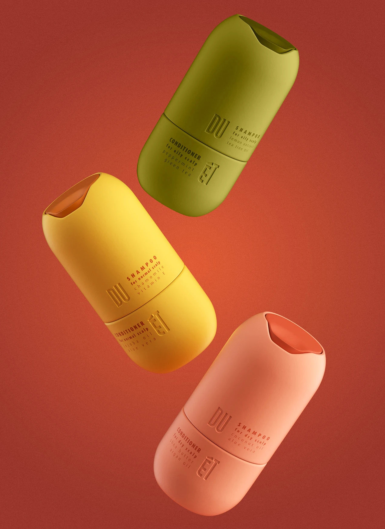 طراحی بسته بندی شامپو و محصولات مراقبت از مو DUET hair care line