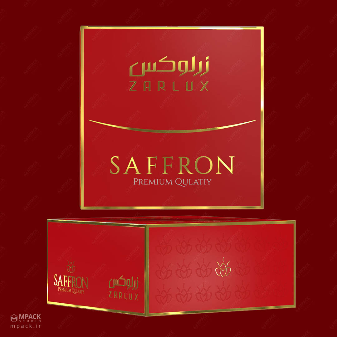 نمونه کار طراحی بسته بندی زعفران صادراتی فله نگین زرلوکس استودیو طراحی امپک