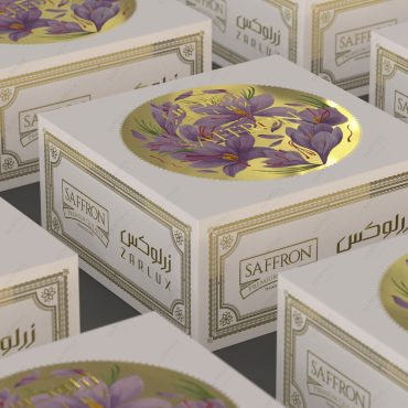 نمونه کار طراحی بسته بندی زعفران، تصویر سازی گل زعفران، برای زعفران فله پوشال برند زرلوکس توسط استودیو امپک