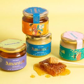 Amantoli Honey طراحی بسته بندی عسل با کیفیت