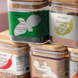 طراحی بسته بندی ادویه و لیبل ادویه جات tree spices