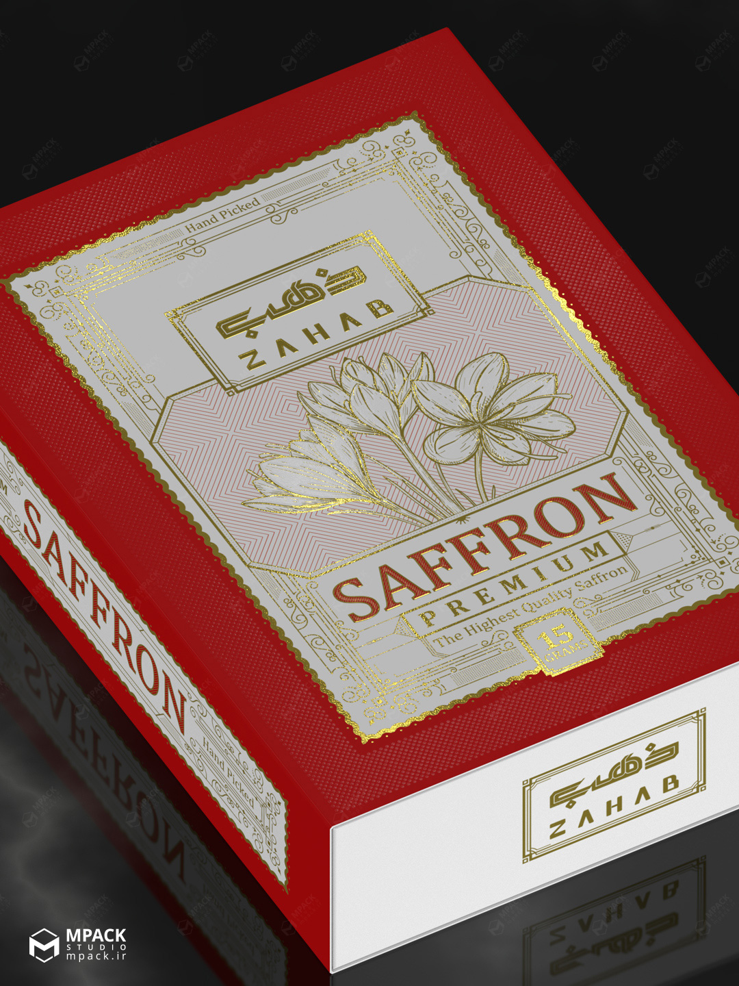 طراحی بسته بندی زعفران مدل سافت باکس کشویی