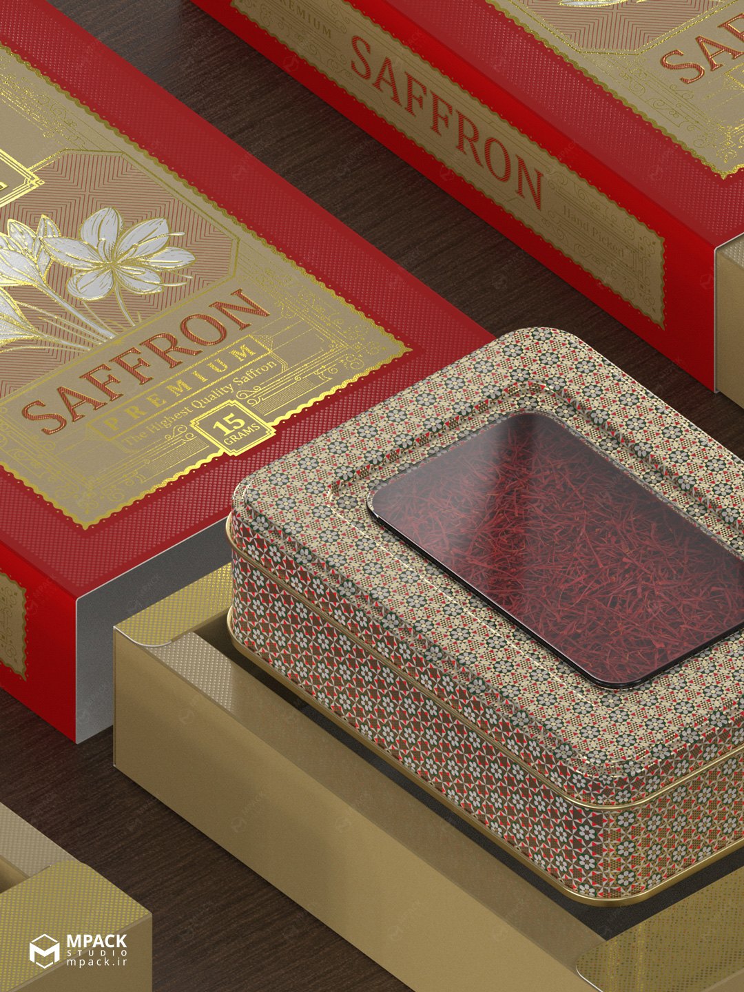 طراحی بسته بندی طلاکوب، یووی و برجسته برای برند ذهب