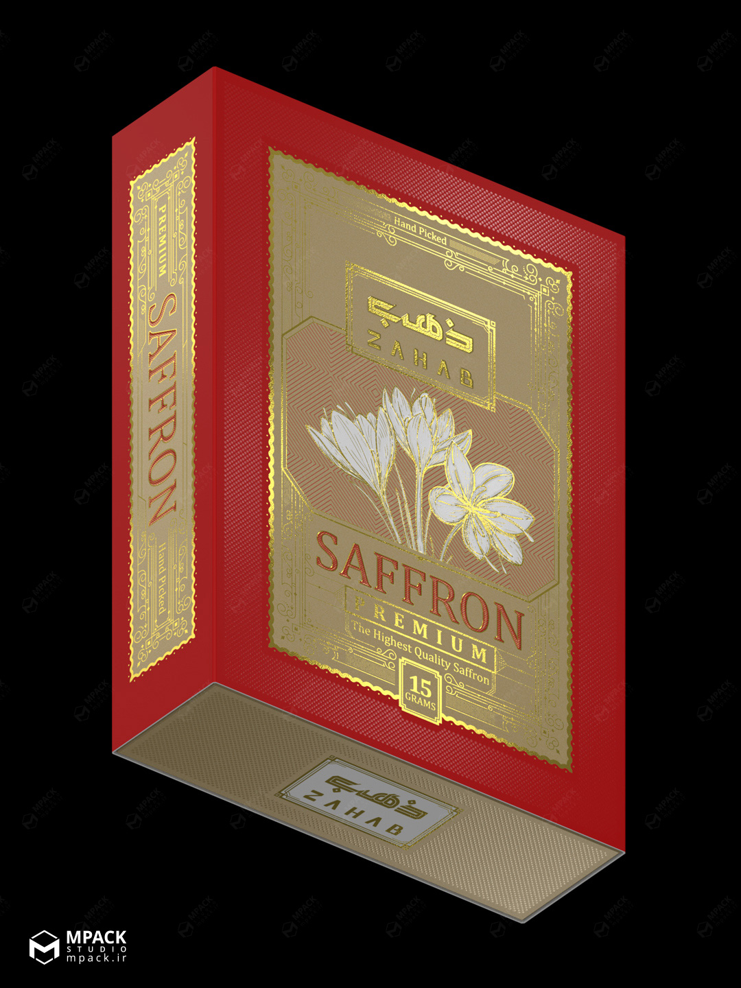 چاپ و طراحی بسته بندی زعفران لوکس و صادراتی برند ذهب